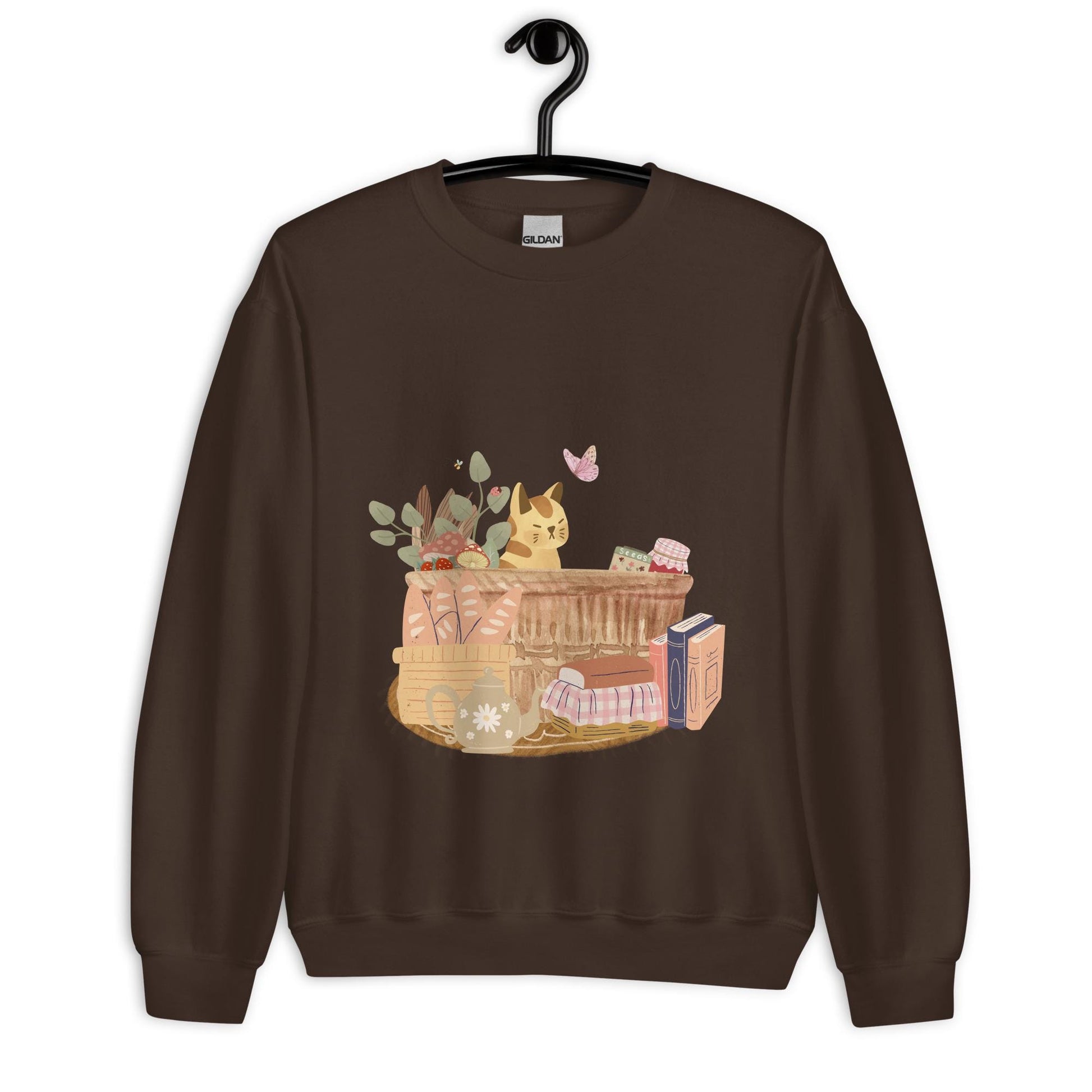 Cat in Basket Sweatshirt | Cute Cozy Cottagecore Shirt | Adorable Farmhouse Cat Design