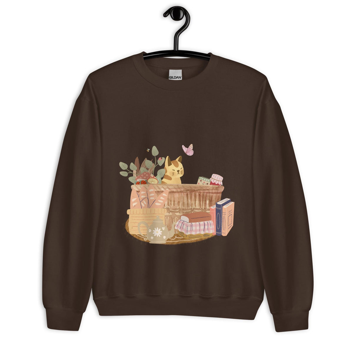 Cat in Basket Sweatshirt | Cute Cozy Cottagecore Shirt | Adorable Farmhouse Cat Design