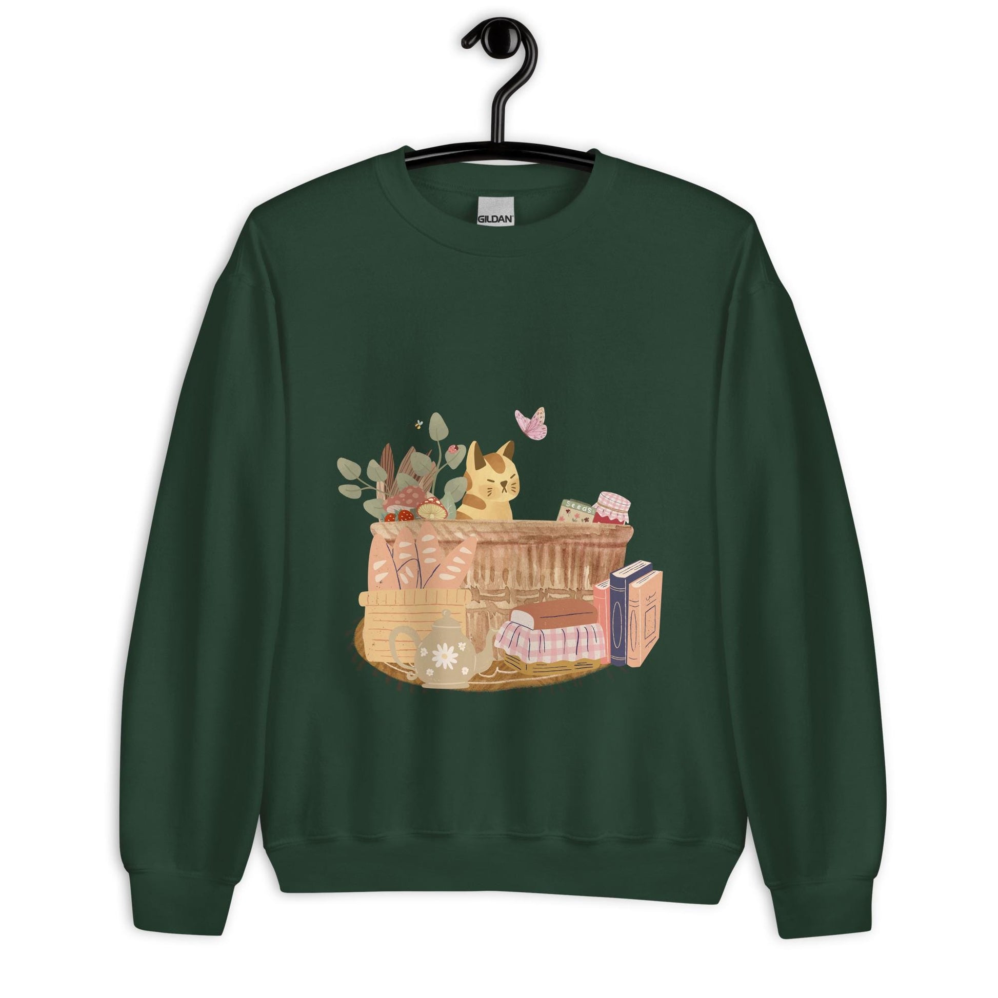 Cat in Basket Sweatshirt | Cute Cozy Cottagecore Shirt | Adorable Farmhouse Cat Design