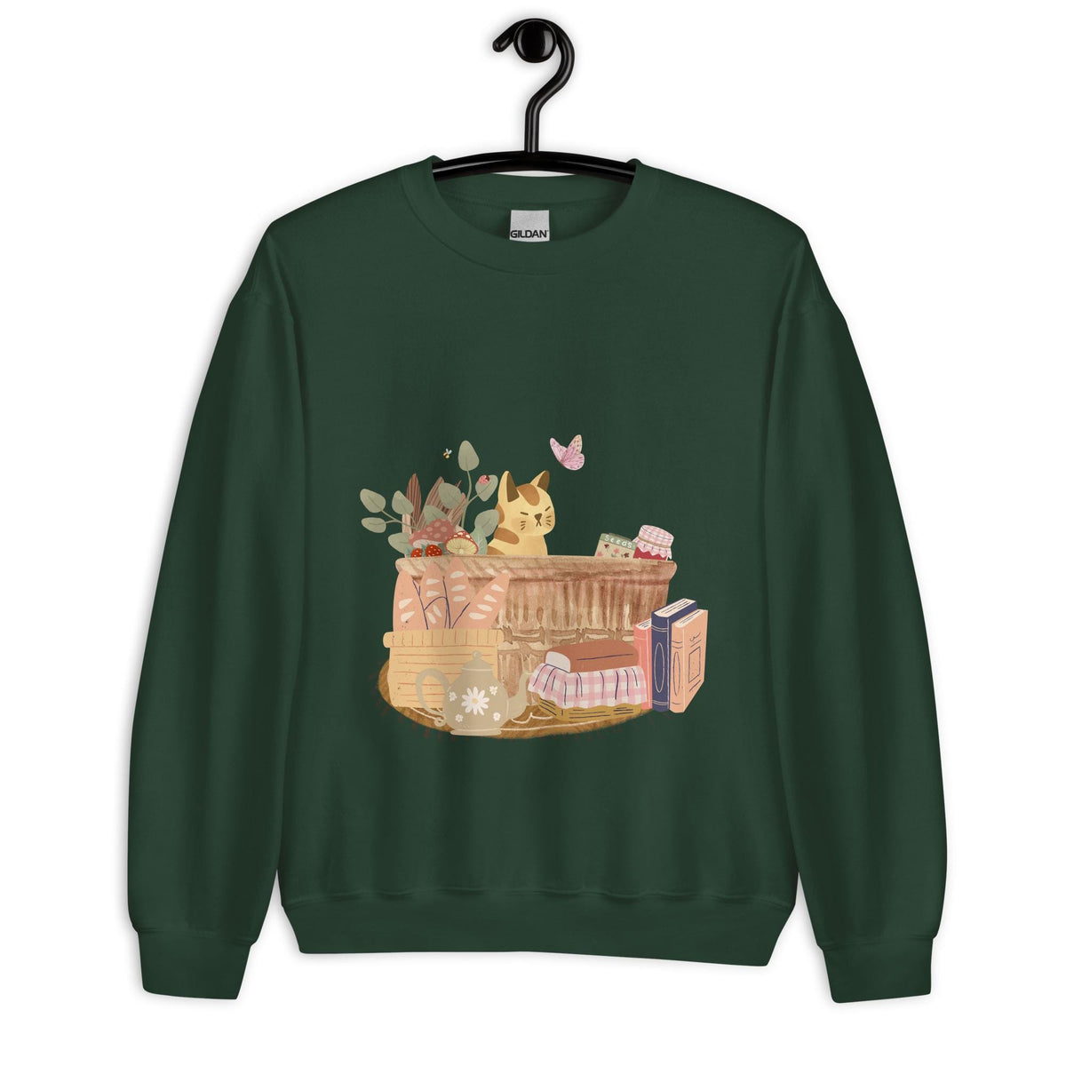 Cat in Basket Sweatshirt | Cute Cozy Cottagecore Shirt | Adorable Farmhouse Cat Design