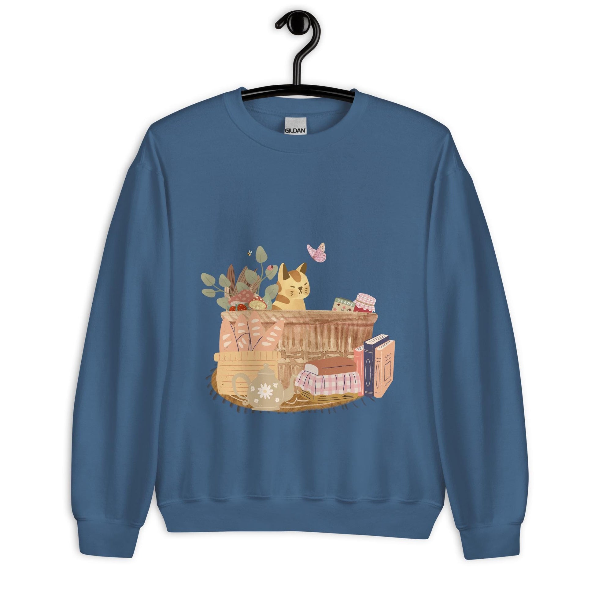 Cat in Basket Sweatshirt | Cute Cozy Cottagecore Shirt | Adorable Farmhouse Cat Design