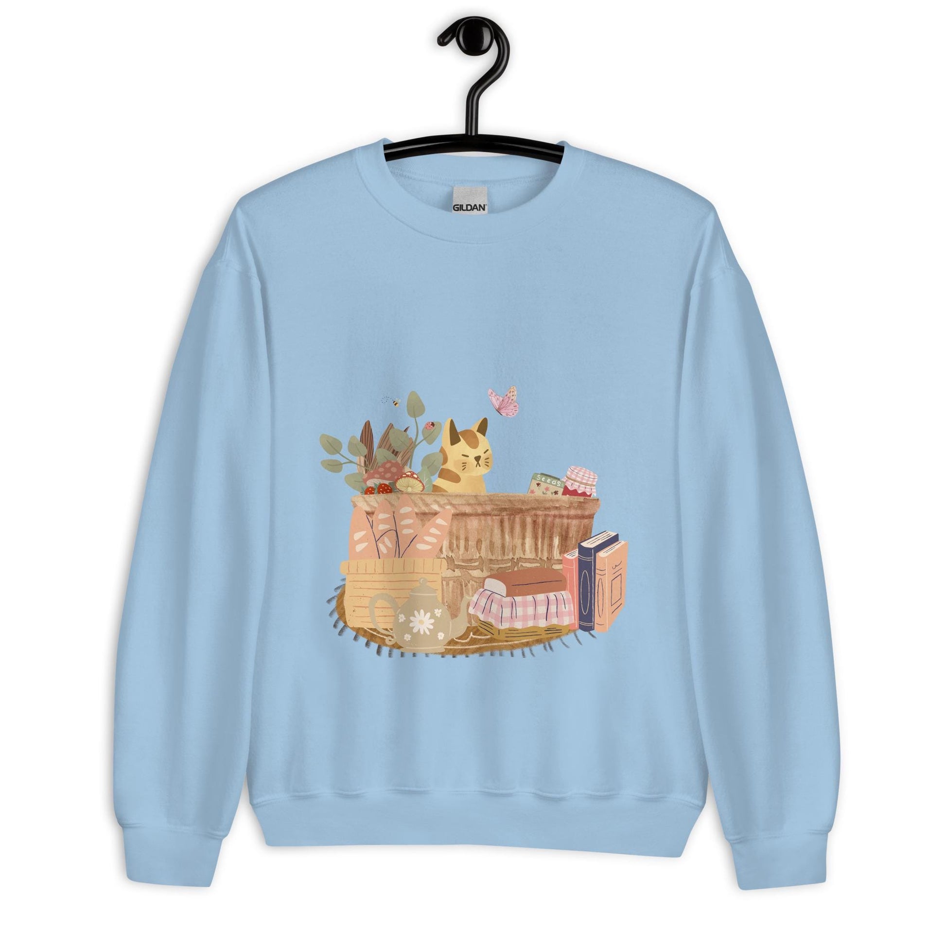 Cat in Basket Sweatshirt | Cute Cozy Cottagecore Shirt | Adorable Farmhouse Cat Design