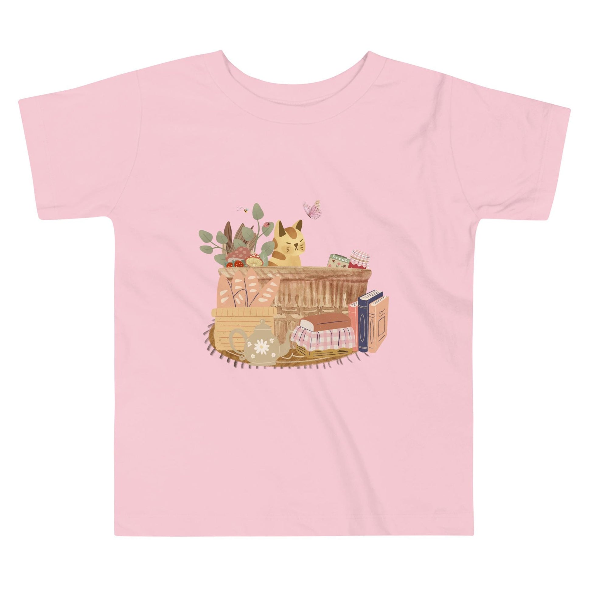 Cat in A Basket Toddler Short Sleeve Tee | Cute Cottagecore Tee | Adorable Cat Farmhouse Vibes