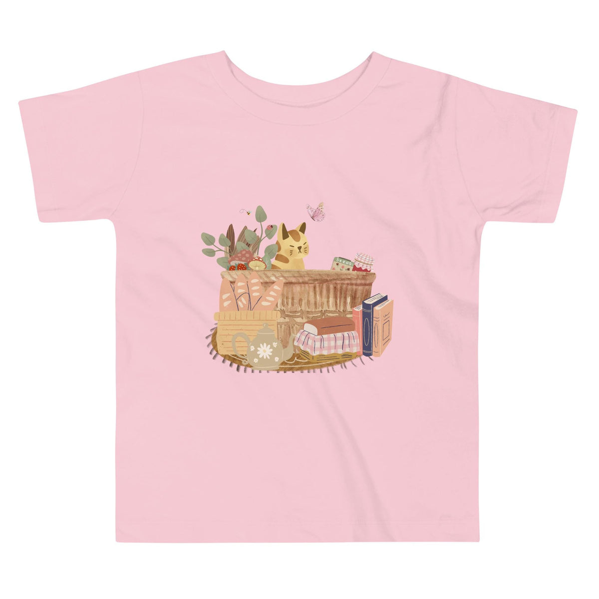Cat in A Basket Toddler Short Sleeve Tee | Cute Cottagecore Tee | Adorable Cat Farmhouse Vibes