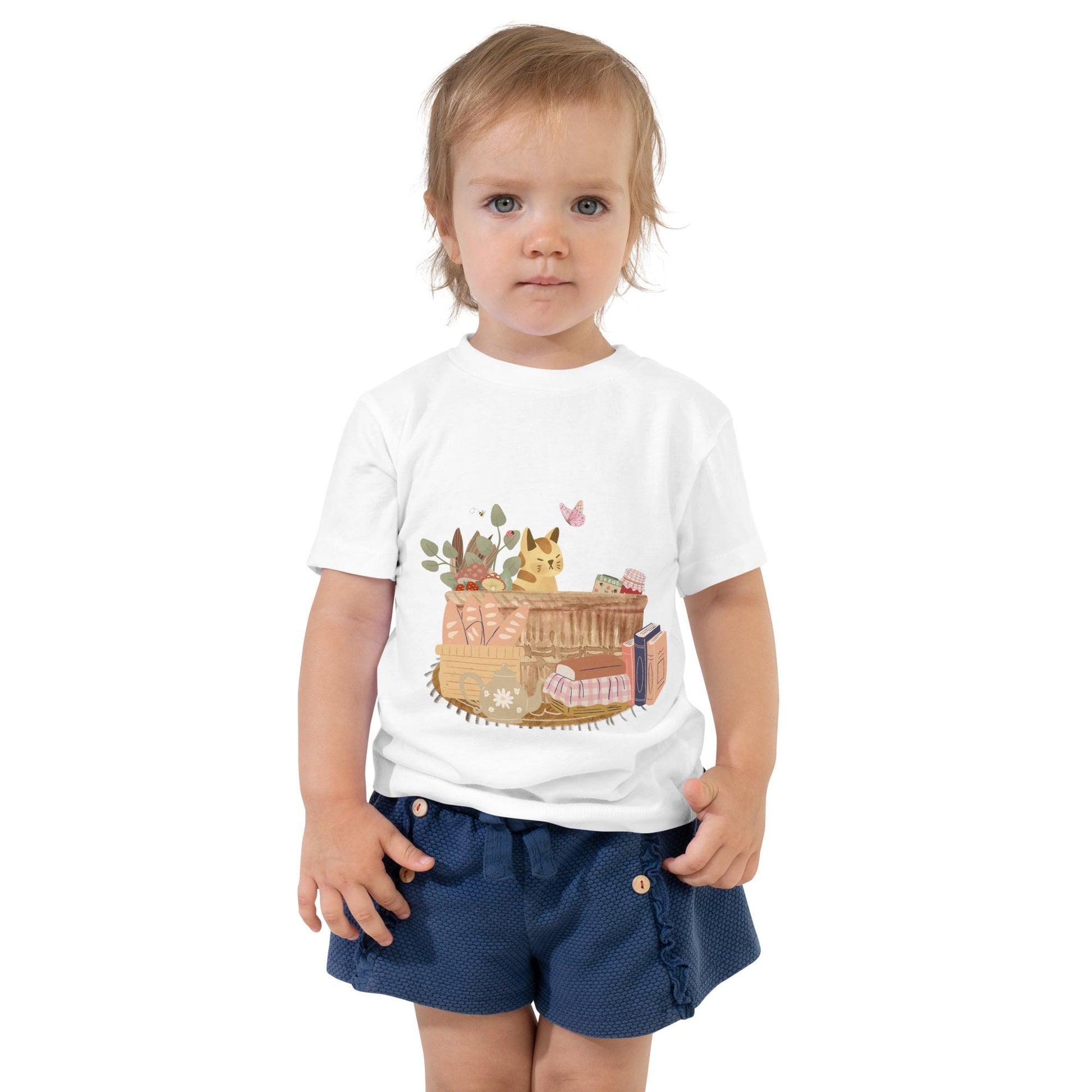 Cat in A Basket Toddler Short Sleeve Tee | Cute Cottagecore Tee | Adorable Cat Farmhouse Vibes