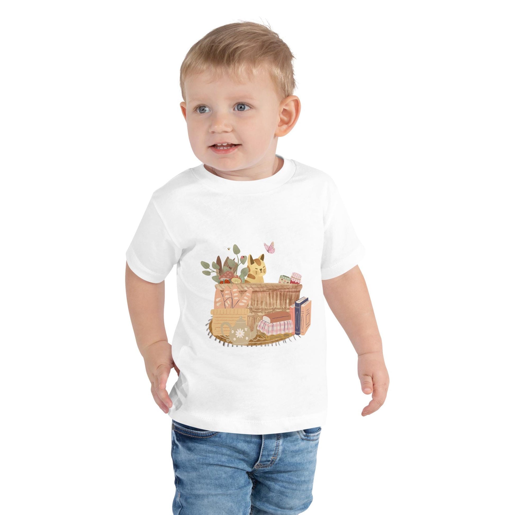 Cat in A Basket Toddler Short Sleeve Tee | Cute Cottagecore Tee | Adorable Cat Farmhouse Vibes