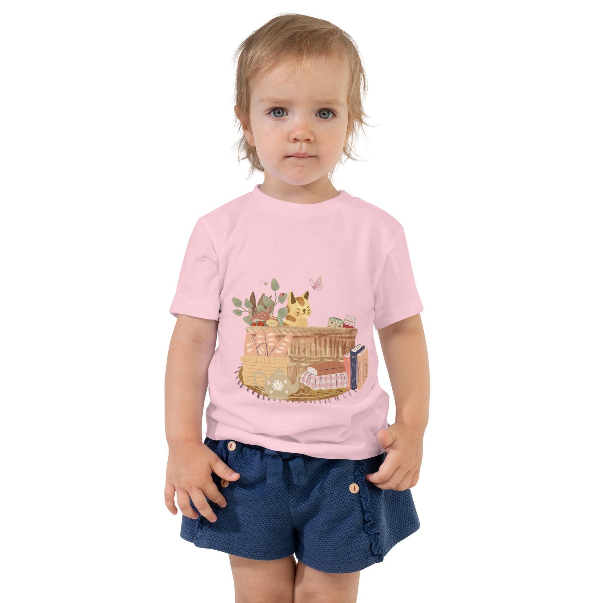 Cat in A Basket Toddler Short Sleeve Tee | Cute Cottagecore Tee | Adorable Cat Farmhouse Vibes