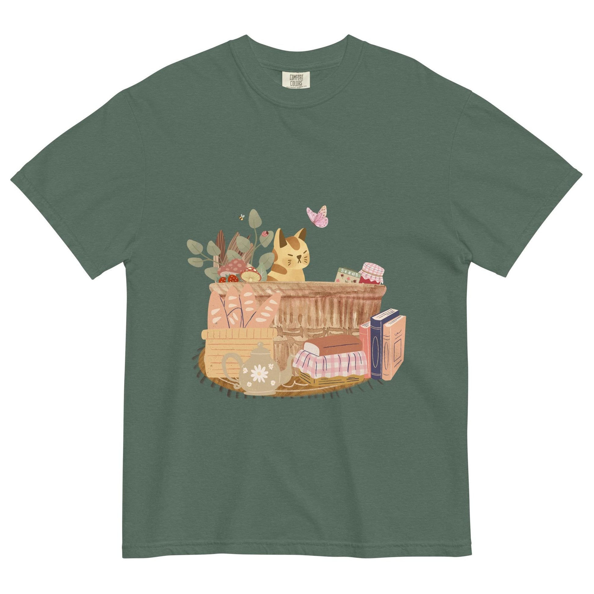 Cat in a Basket Tee | Cute Cottagecore T-Shirt | Adorable Farmhouse Cat Design | Comfort Colors
