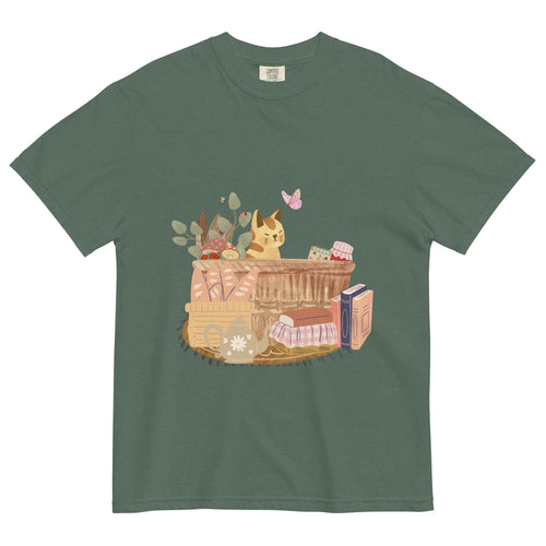 Cat in a Basket Tee | Cute Cottagecore T-Shirt | Adorable Farmhouse Cat Design | Comfort Colors