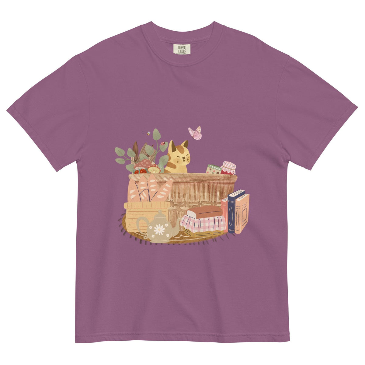 Cat in a Basket Tee | Cute Cottagecore T-Shirt | Adorable Farmhouse Cat Design | Comfort Colors