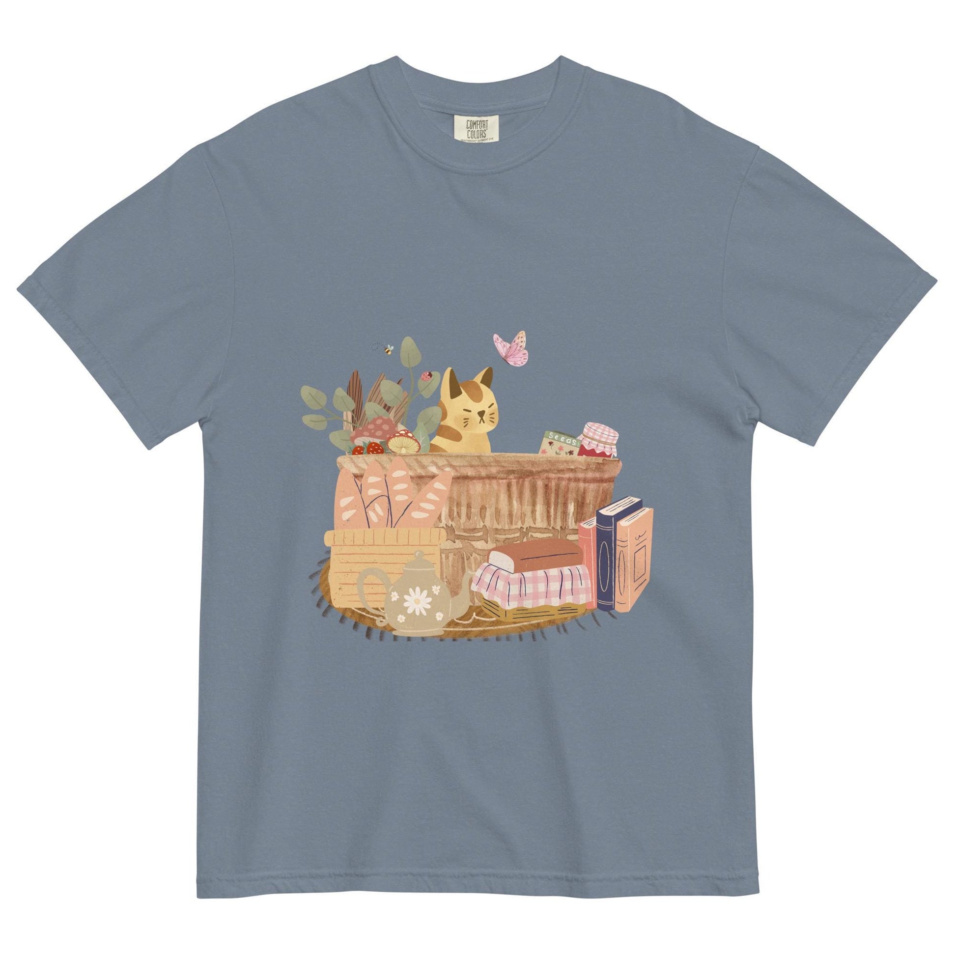 Cat in a Basket Tee | Cute Cottagecore T-Shirt | Adorable Farmhouse Cat Design | Comfort Colors
