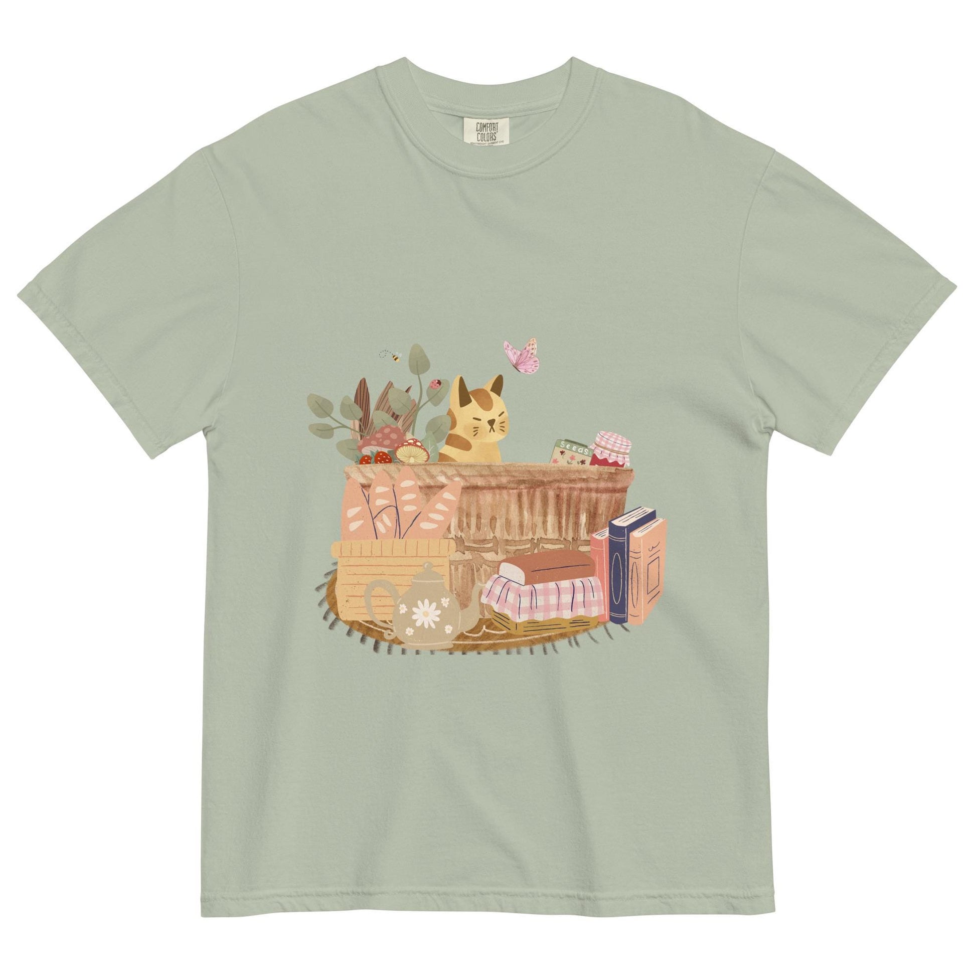 Cat in a Basket Tee | Cute Cottagecore T-Shirt | Adorable Farmhouse Cat Design | Comfort Colors
