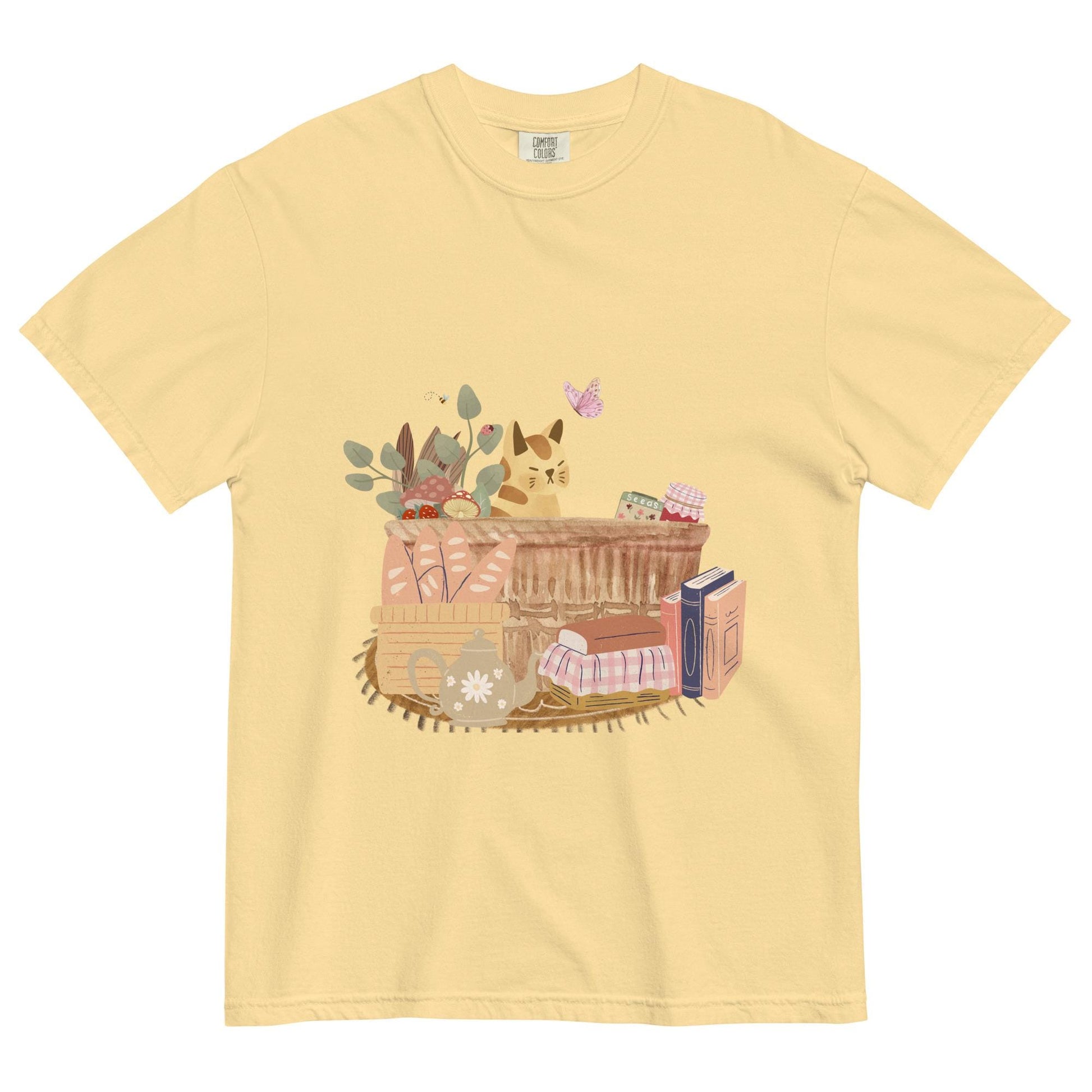 Cat in a Basket Tee | Cute Cottagecore T-Shirt | Adorable Farmhouse Cat Design | Comfort Colors