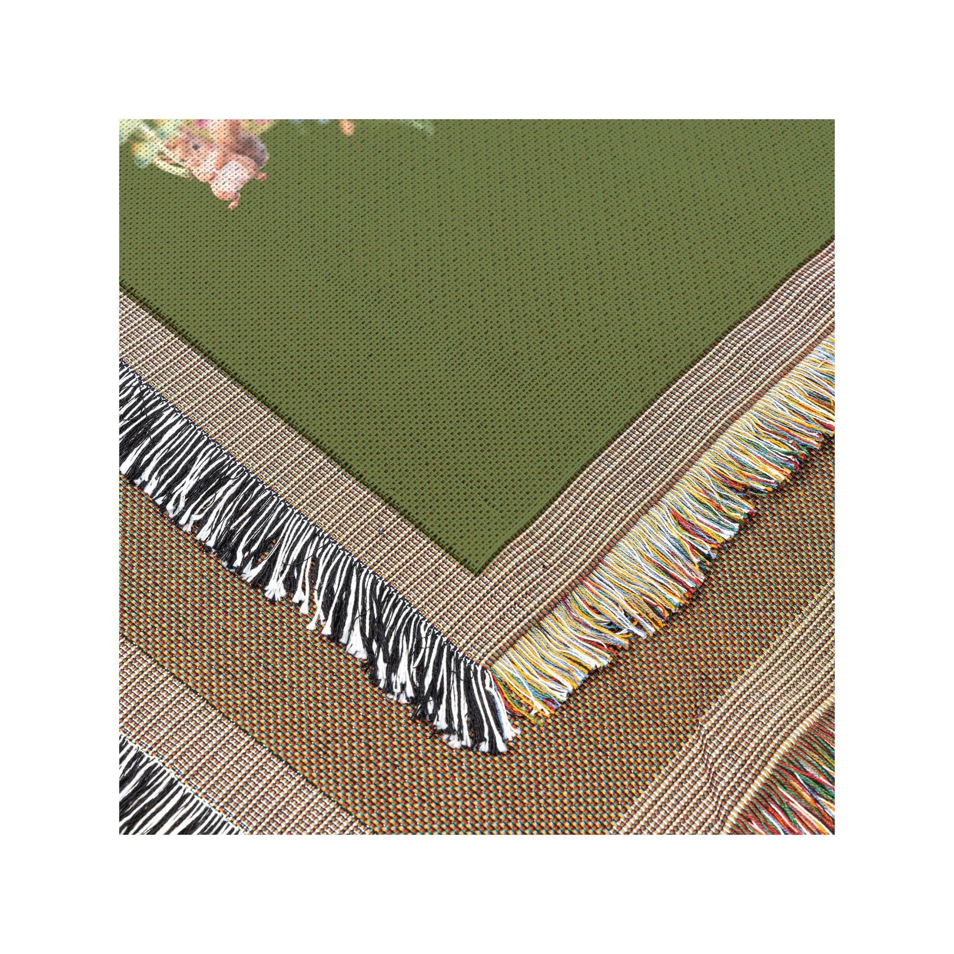 Watercolor Woodland Creatures Woven Throw in Green | Botanical Floral Blanket | Nature Lovers Gift | Boho Cottagecore Motif