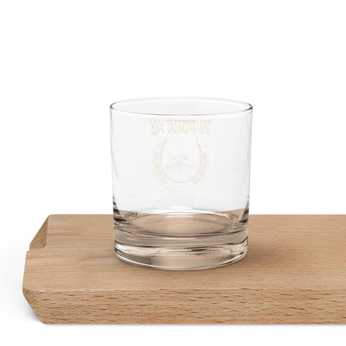 Tucson Arizona Rocks Glass | Western Motif Whisky Glass with Horseshoe & Rattlesnake Design for Unique Bar Decor
