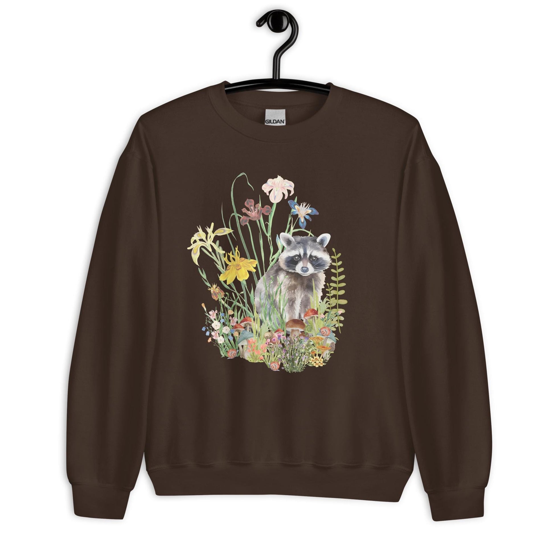 Watercolor Racoon Sweatshirt | Floral Animal Print | Cozy Cottagecore Gift for Animal Lovers | Botanical Motif Design