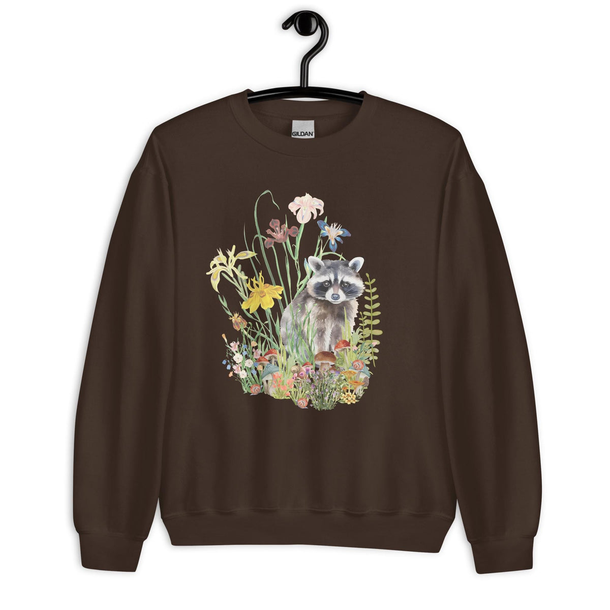Watercolor Racoon Sweatshirt | Floral Animal Print | Cozy Cottagecore Gift for Animal Lovers | Botanical Motif Design