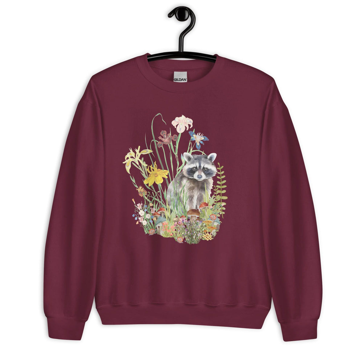 Watercolor Racoon Sweatshirt | Floral Animal Print | Cozy Cottagecore Gift for Animal Lovers | Botanical Motif Design