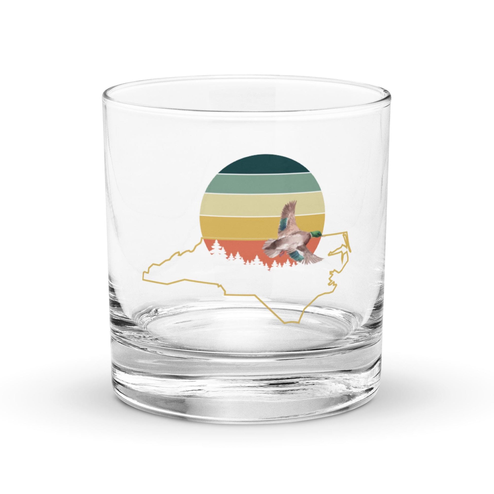 North Carolina Rocks Glass | Retro Sun Design | Cottagecore Whisky Glass | Mallard Duck Motif