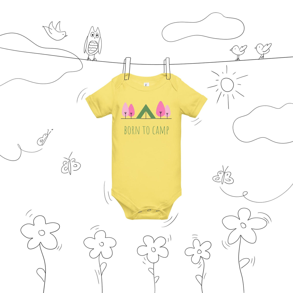 Born to Camp Onesie | Baby Short Sleeve One Piece | Cute Baby Bodysuit For Camping Lovers | Nature Baby Onesie Gift