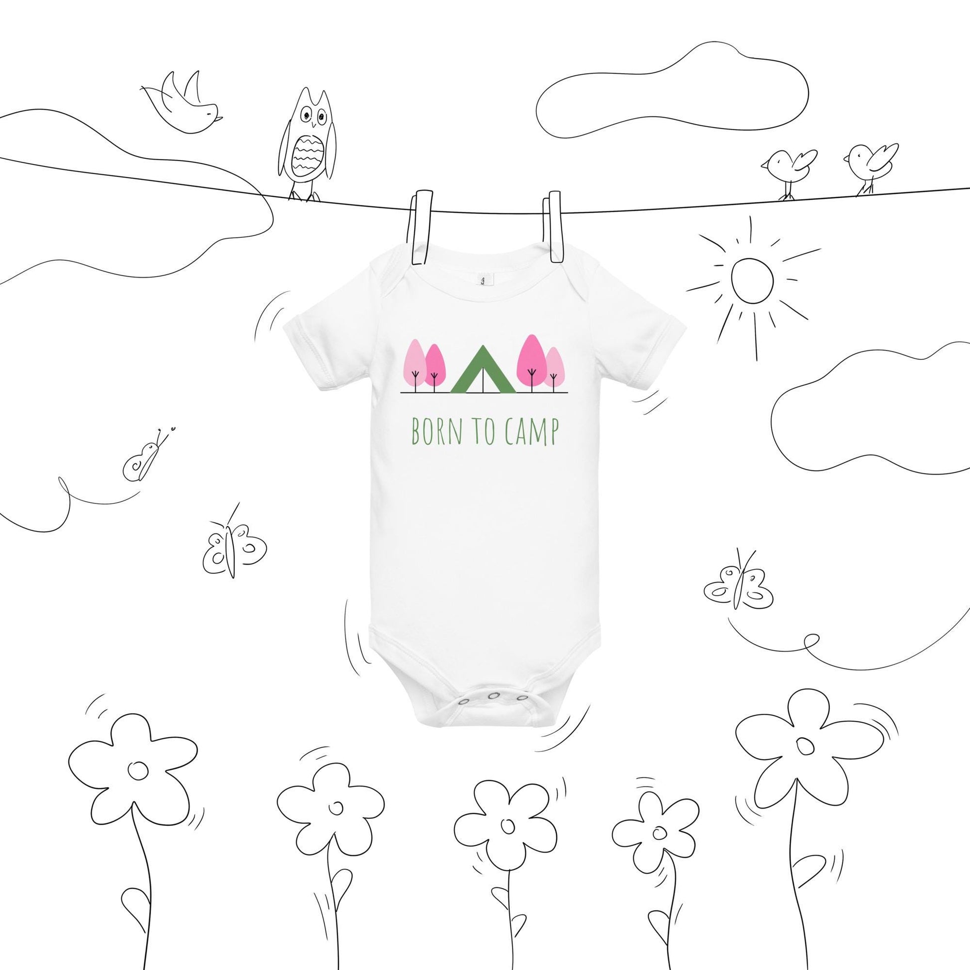 Born to Camp Onesie | Baby Short Sleeve One Piece | Cute Baby Bodysuit For Camping Lovers | Nature Baby Onesie Gift