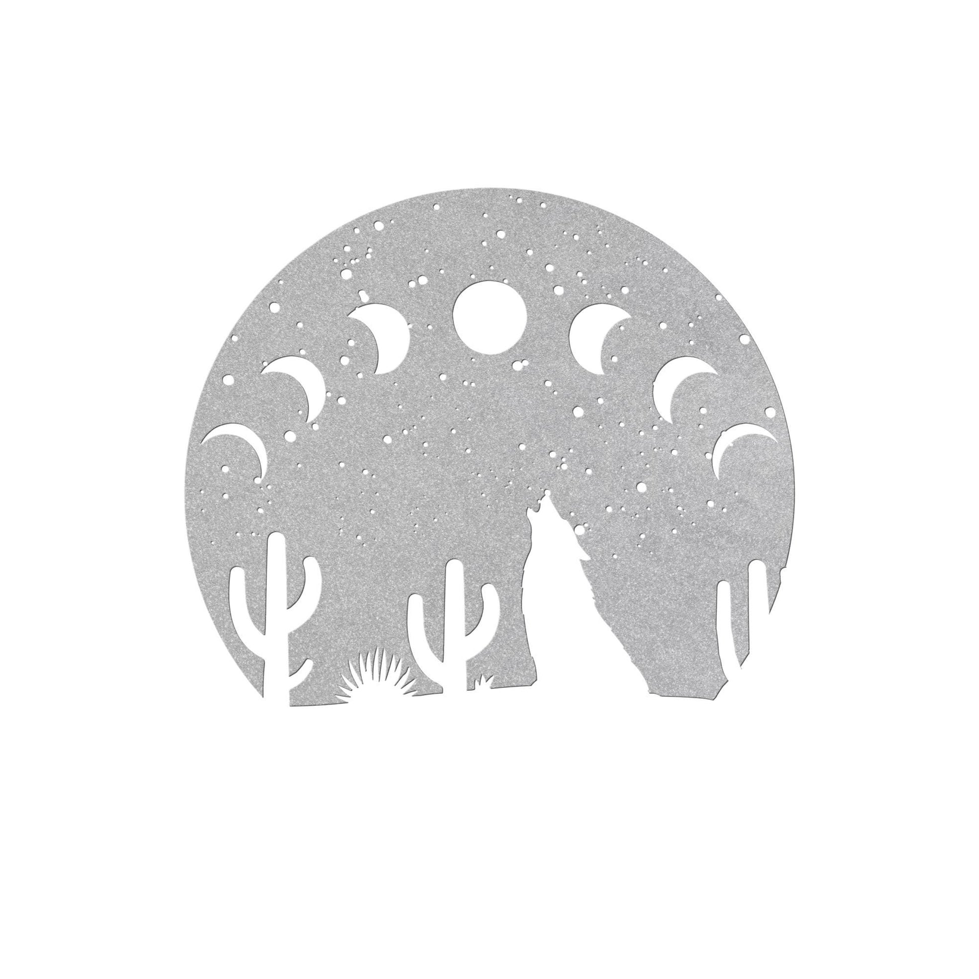 Desert Moon Phases and Wolf Metal Wall Art | Premium 18 Gauge Steel Decor | Outdoor & Indoor Rustic Home Decoration