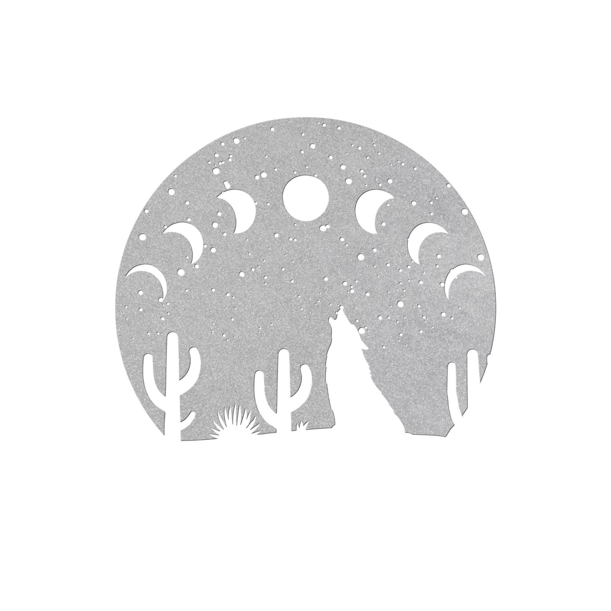 Desert Moon Phases and Wolf Metal Wall Art | Premium 18 Gauge Steel Decor | Outdoor & Indoor Rustic Home Decoration