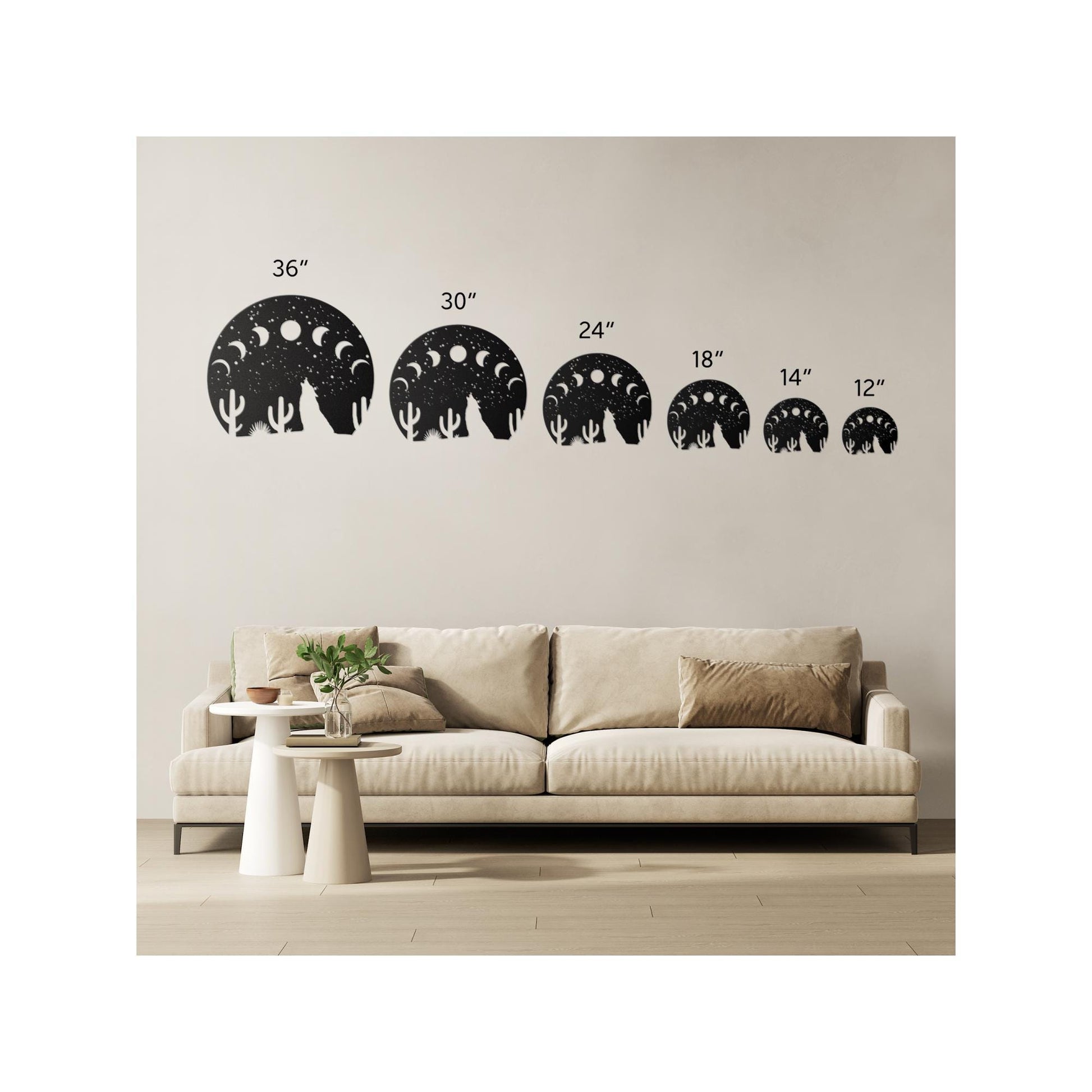 Desert Moon Phases and Wolf Metal Wall Art | Premium 18 Gauge Steel Decor | Outdoor & Indoor Rustic Home Decoration