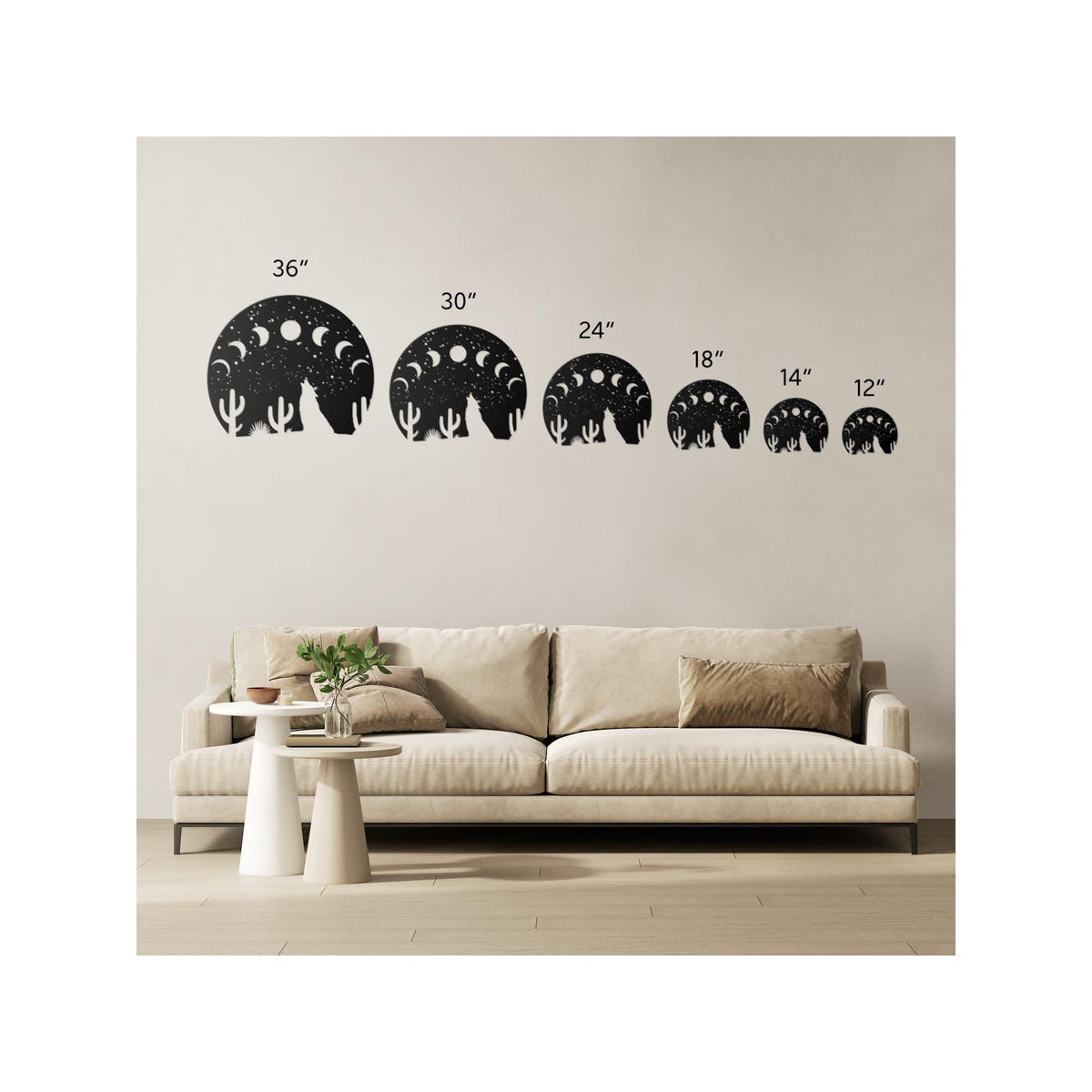 Desert Moon Phases and Wolf Metal Wall Art | Premium 18 Gauge Steel Decor | Outdoor & Indoor Rustic Home Decoration