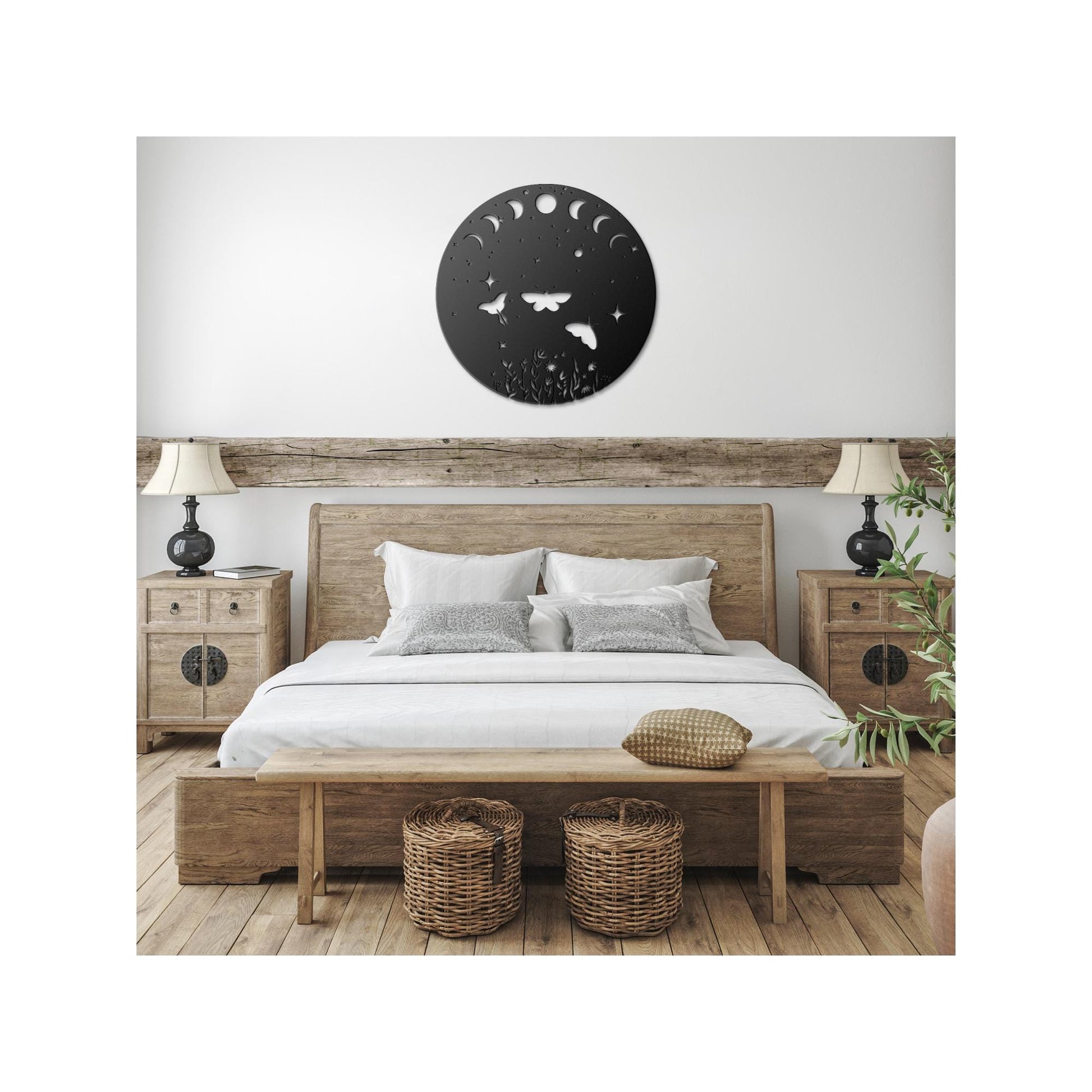 Luxury Metal Wall Art | Moon Phases & Moths Design | Premium 18 Gauge Steel | Floral and Starry Decor | Indoor and Outdoor Boho Decoration