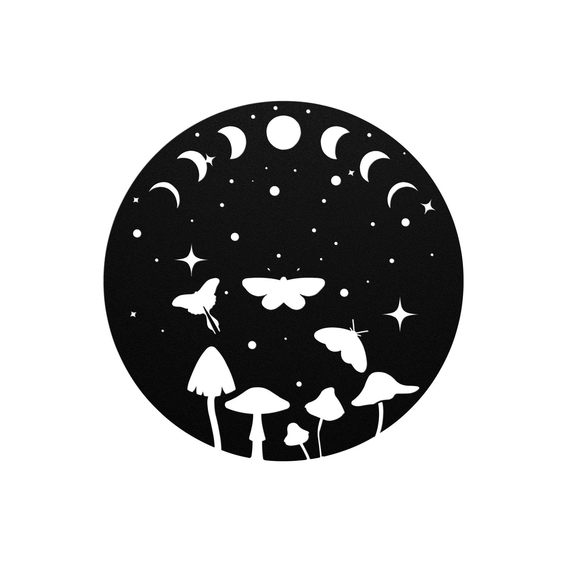 Luxury Metal Wall Art | Moon Phases and Moths with Mushrooms | Premium 18 Gauge Steel | Boho Floral and Starry Decor | Indoor & Outdoor