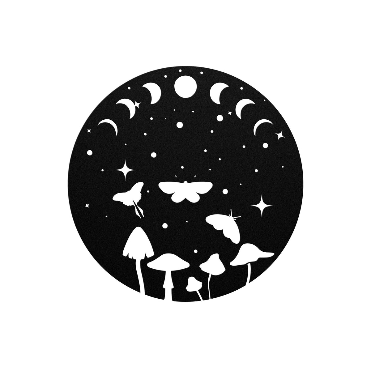 Luxury Metal Wall Art | Moon Phases and Moths with Mushrooms | Premium 18 Gauge Steel | Boho Floral and Starry Decor | Indoor & Outdoor