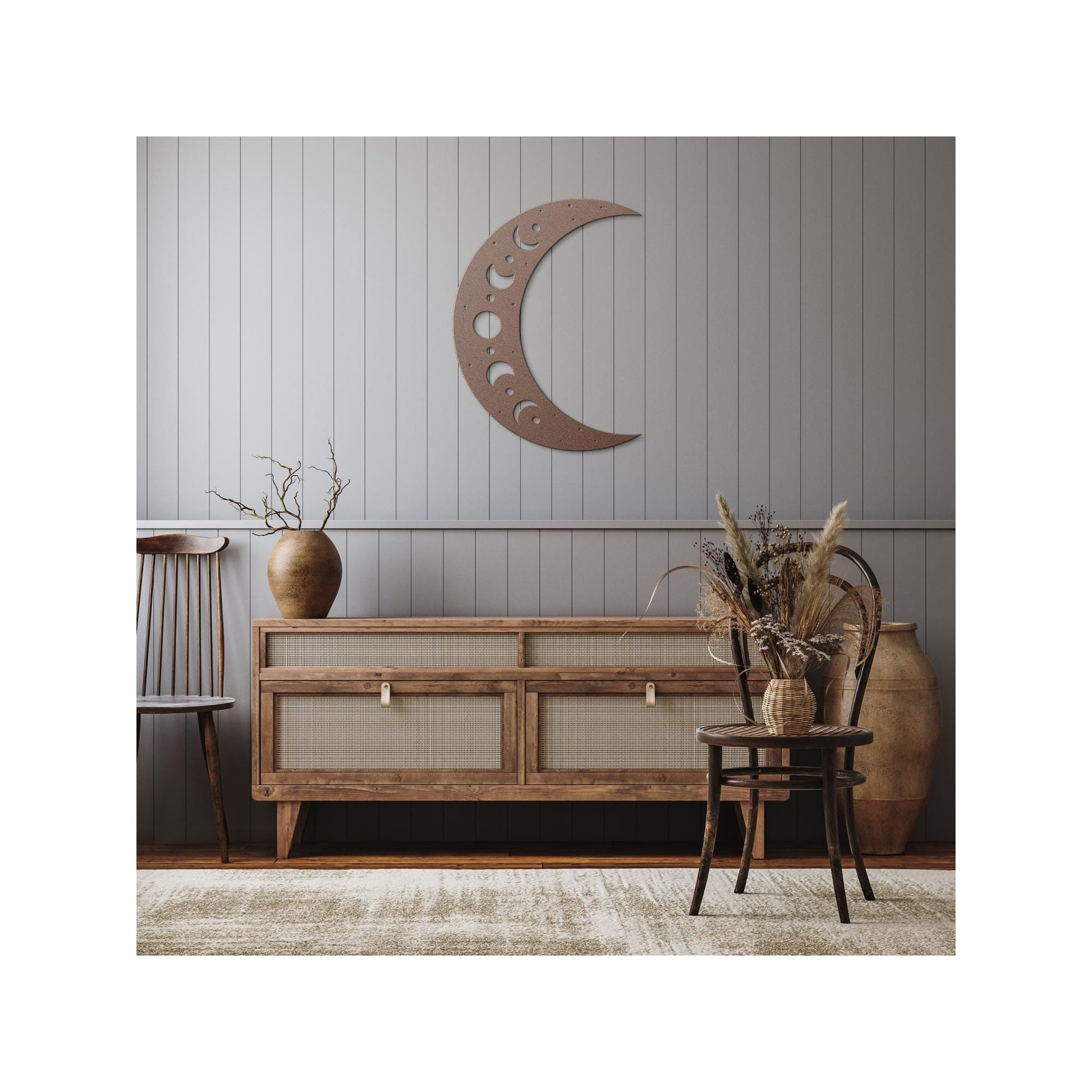 Luxury Crescent Moon Metal Wall Art | Moon Phases and Stars Design | Premium 18 Gauge Steel | Boho Celestial Indoor & Outdoor Home Decor