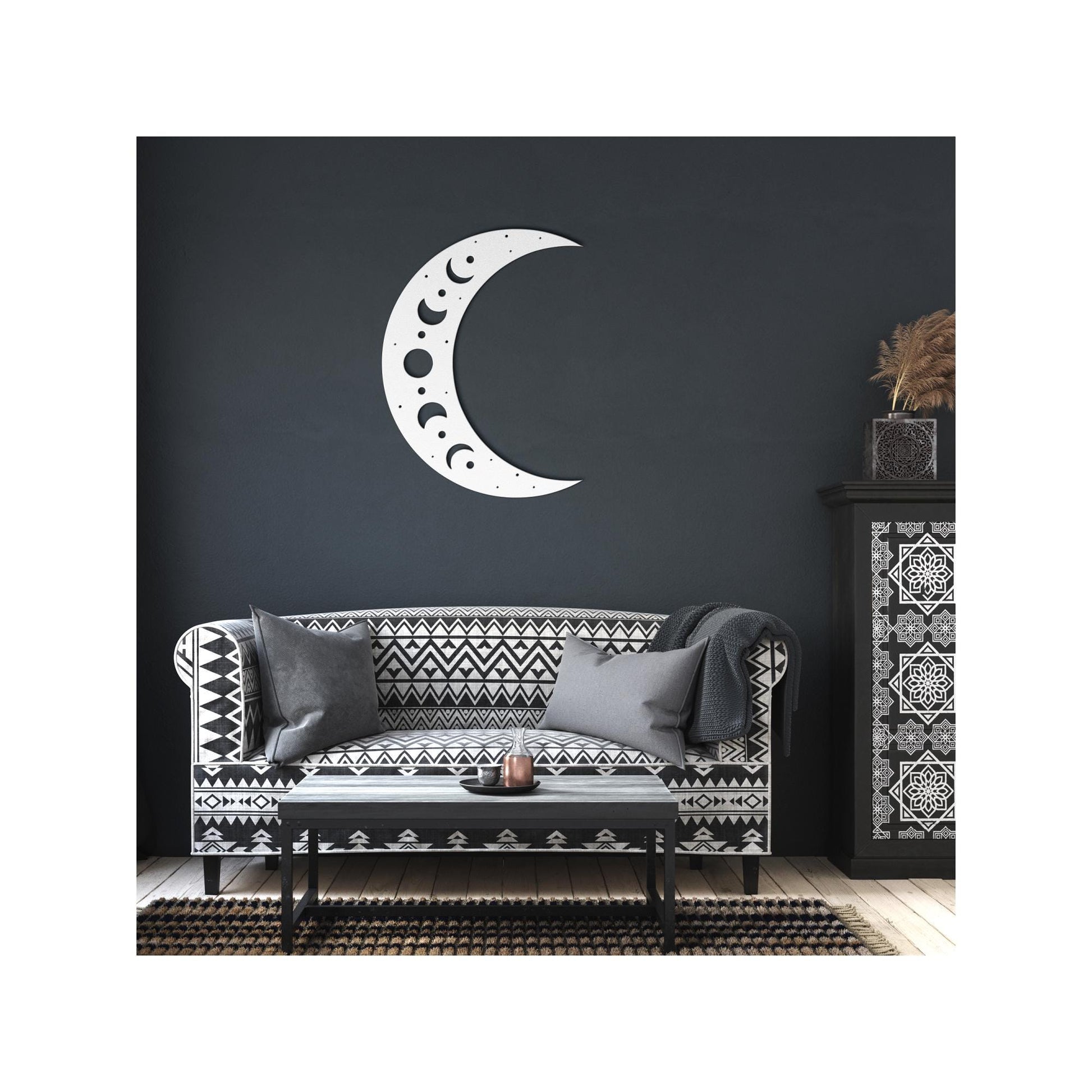 Luxury Crescent Moon Metal Wall Art | Moon Phases and Stars Design | Premium 18 Gauge Steel | Boho Celestial Indoor & Outdoor Home Decor