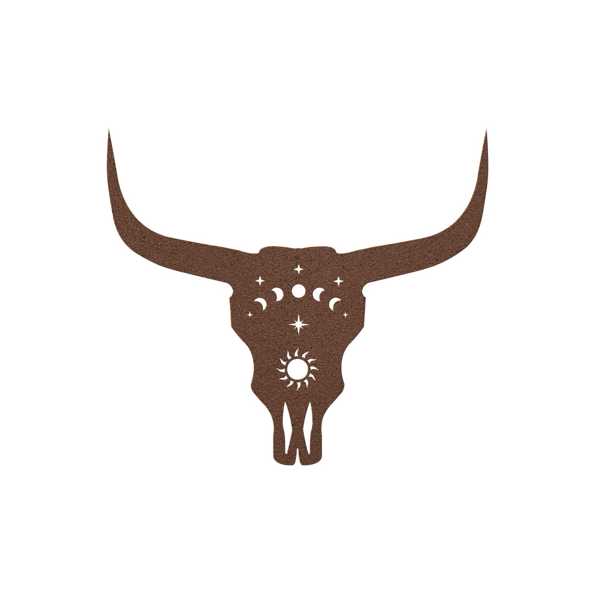 Luxury Cow Skull Metal Wall Art | Moon Phases and Sun Design | Premium 18 Gauge Steel | Rustic Indoor & Outdoor Home Decor