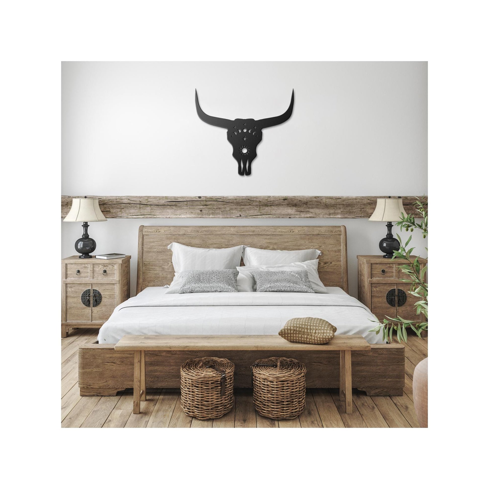 Luxury Cow Skull Metal Wall Art | Moon Phases and Sun Design | Premium 18 Gauge Steel | Rustic Indoor & Outdoor Home Decor