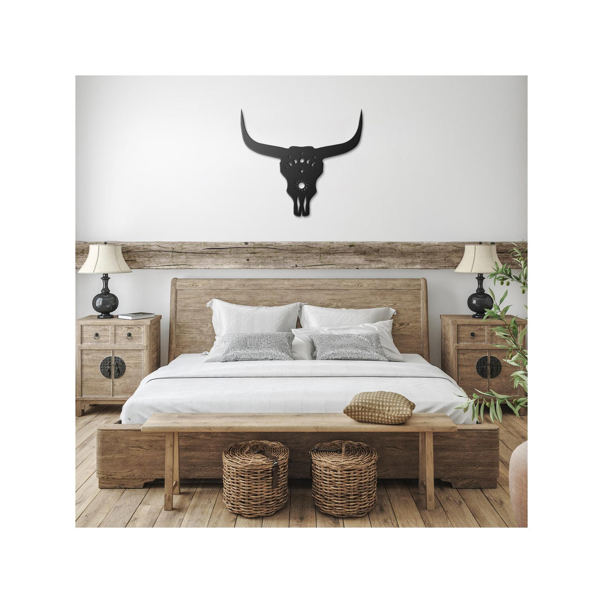 Luxury Cow Skull Metal Wall Art | Moon Phases and Sun Design | Premium 18 Gauge Steel | Rustic Indoor & Outdoor Home Decor