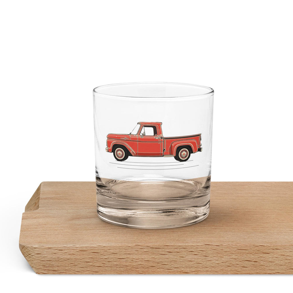 1963 Ford Truck Whisky Rocks Glass | Vintage Car Glassware | Custom Red Pickup Truck Design | Premium Barware | Gift for Car Enthusiasts