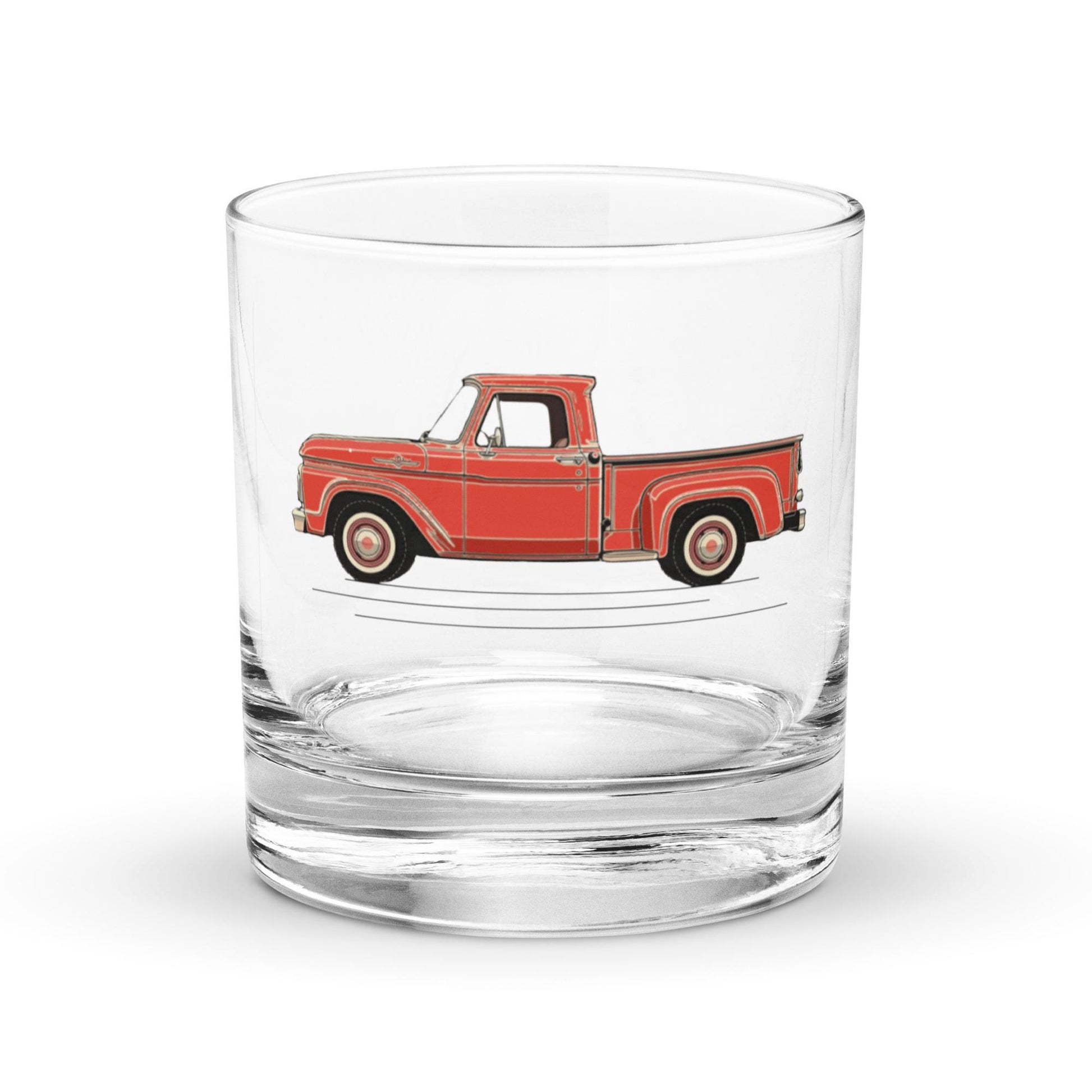 1963 Ford Truck Whisky Rocks Glass | Vintage Car Glassware | Custom Red Pickup Truck Design | Premium Barware | Gift for Car Enthusiasts