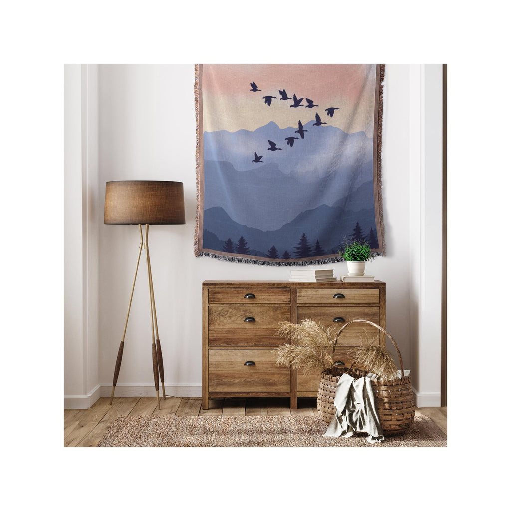 Blue Mountains Woven Blanket | Scenic Nature Throw | Duck Lovers Gift | Rustic Home Decor | Premium Cozy Blanket for Outdoor Lovers