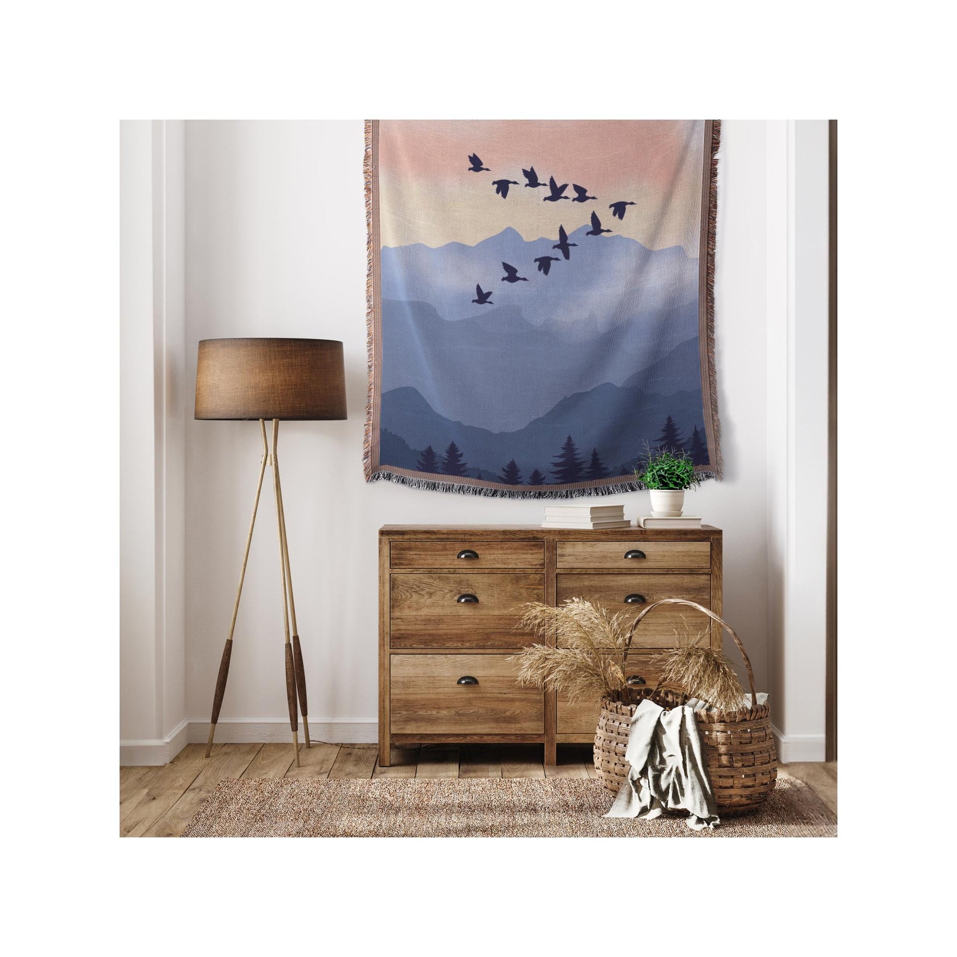 Blue Mountains Woven Blanket | Scenic Nature Throw | Duck Lovers Gift | Rustic Home Decor | Premium Cozy Blanket for Outdoor Lovers