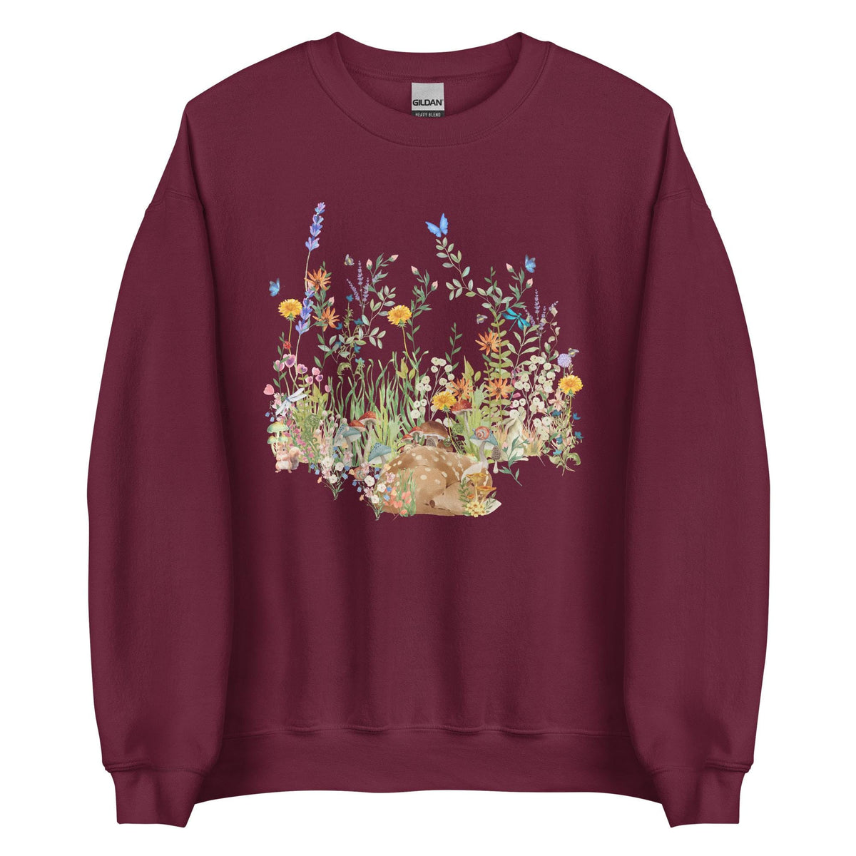 Watercolor Fawn Deer Sweatshirt | Sleeping Deer & Wildflowers | Cottagecore and Boho Style | Nature-Inspired Animal Sweatshirt