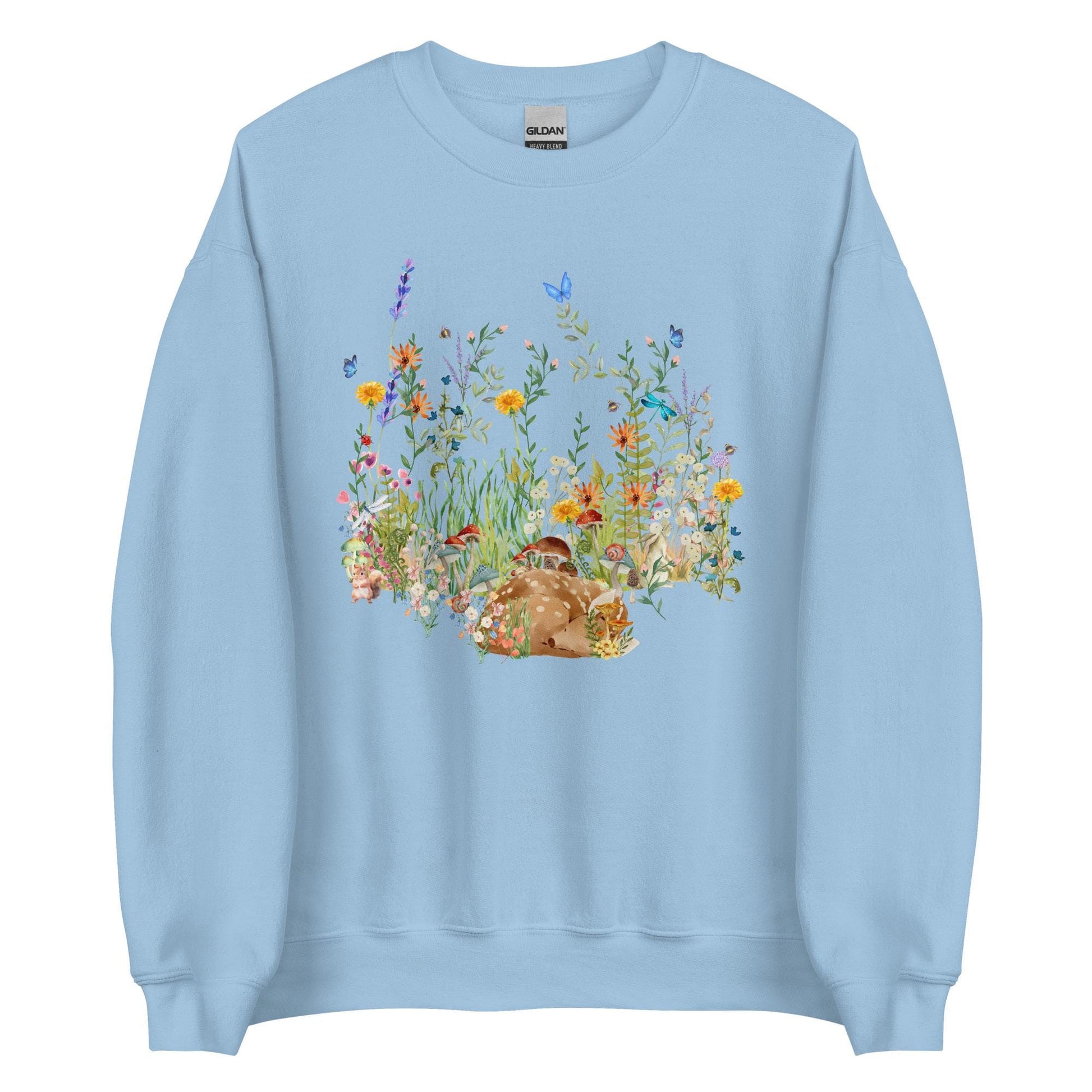 Watercolor Fawn Deer Sweatshirt | Sleeping Deer & Wildflowers | Cottagecore and Boho Style | Nature-Inspired Animal Sweatshirt