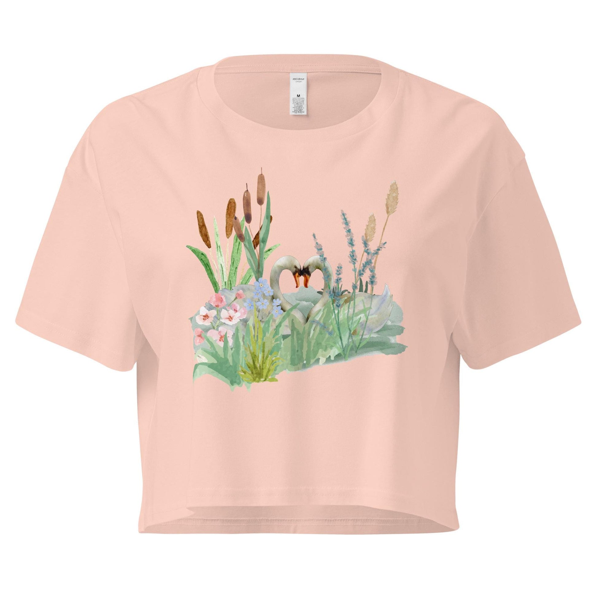 Swan Love Crop Tee | Cottagecore Crop Top | Floral Botanical T-Shirt | Nature and Love Motif | Valentine's Day Gift