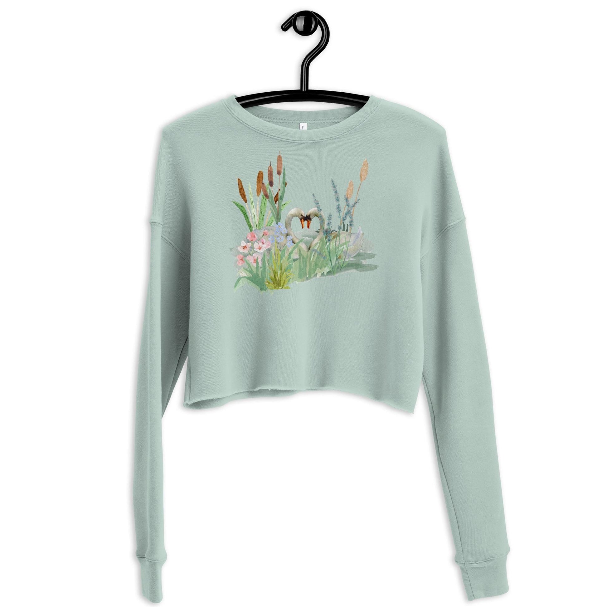 Swan Love Crop Sweatshirt | Cottagecore Crop Top | Floral Botanical Sweatshirt | Nature and Love Motif | Valentine's Day Gift