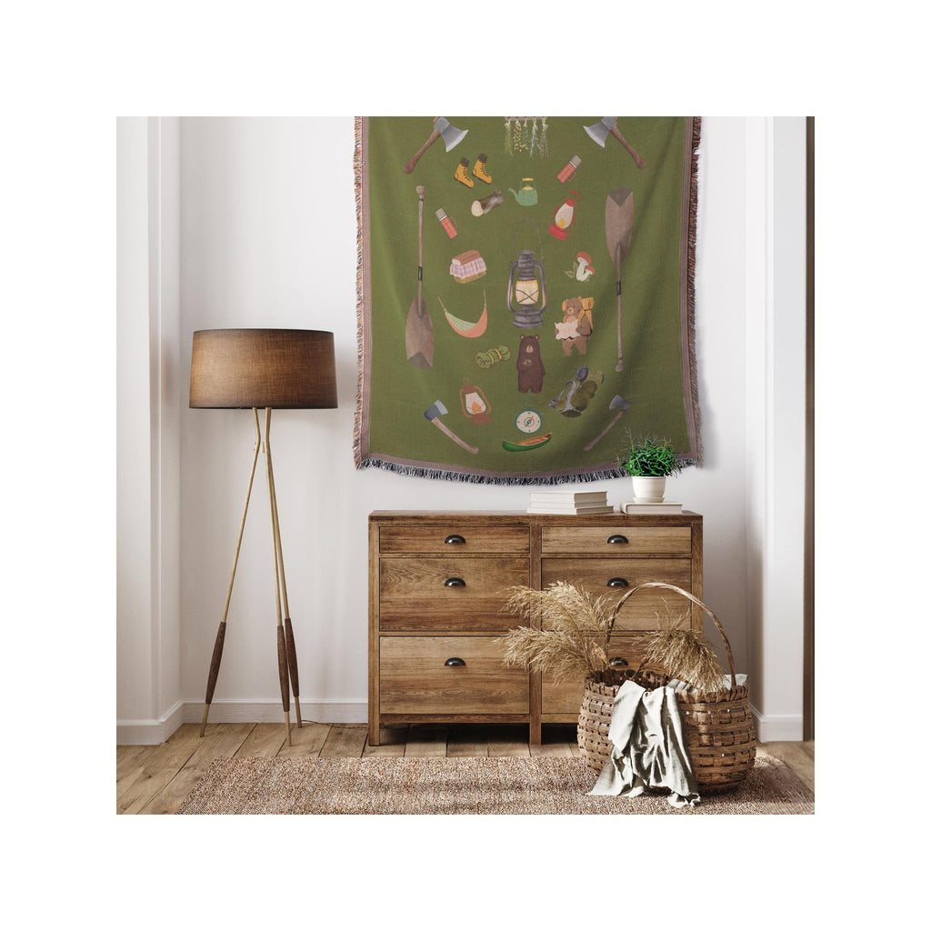 Whimsical Cabincore Woven Blanket | Cute Cozy Cabin Throw | Playful Rustic Cabin Decor