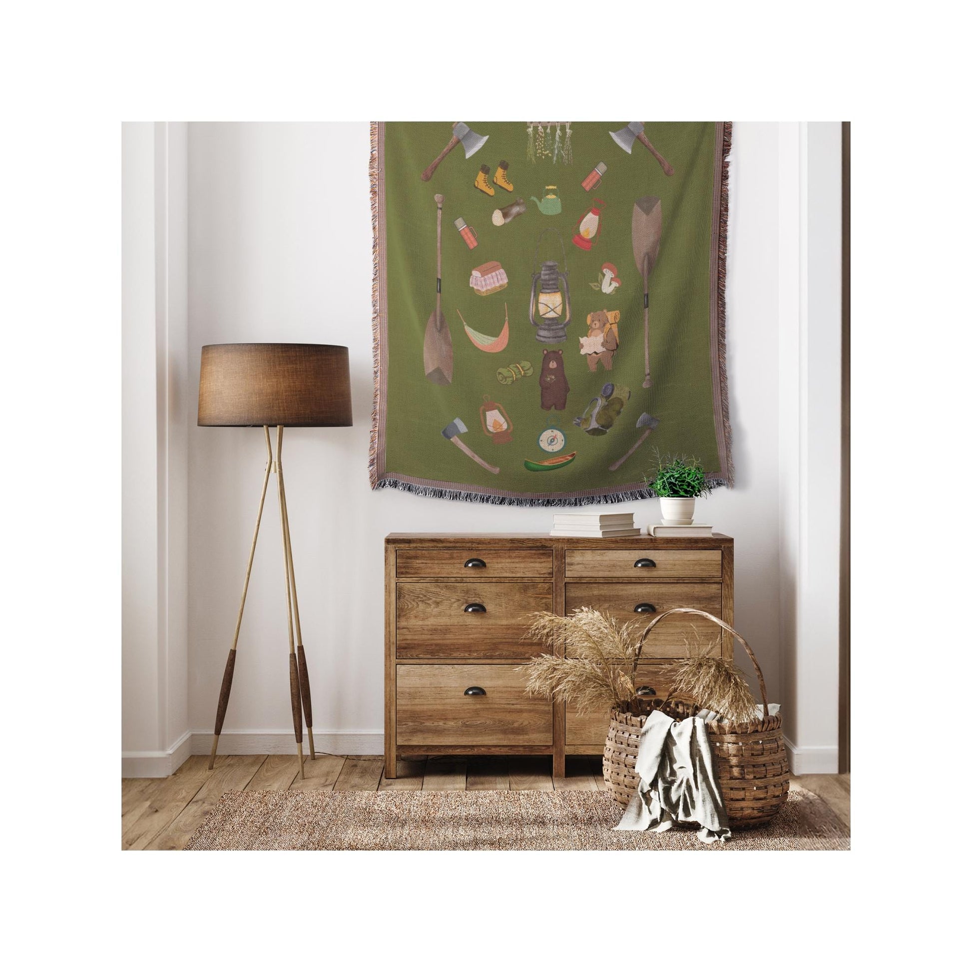 Whimsical Cabincore Woven Blanket | Cute Cozy Cabin Throw | Playful Rustic Cabin Decor
