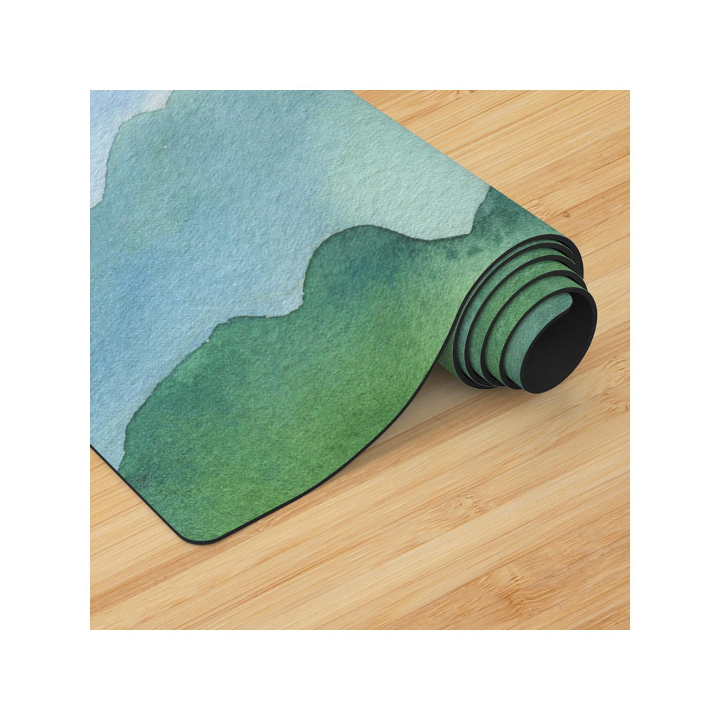 Watercolor Mountain Scene Yoga Mat | Eco-Friendly Design | Non-Slip Suede Top & Rubber Bottom | 70-Inch Mat with Carry Strap