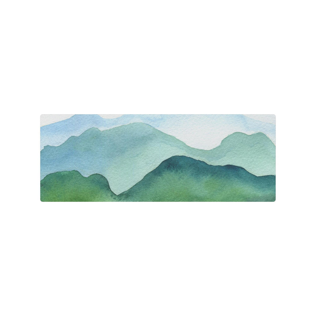 Watercolor Mountain Scene Yoga Mat | Eco-Friendly Design | Non-Slip Suede Top & Rubber Bottom | 70-Inch Mat with Carry Strap
