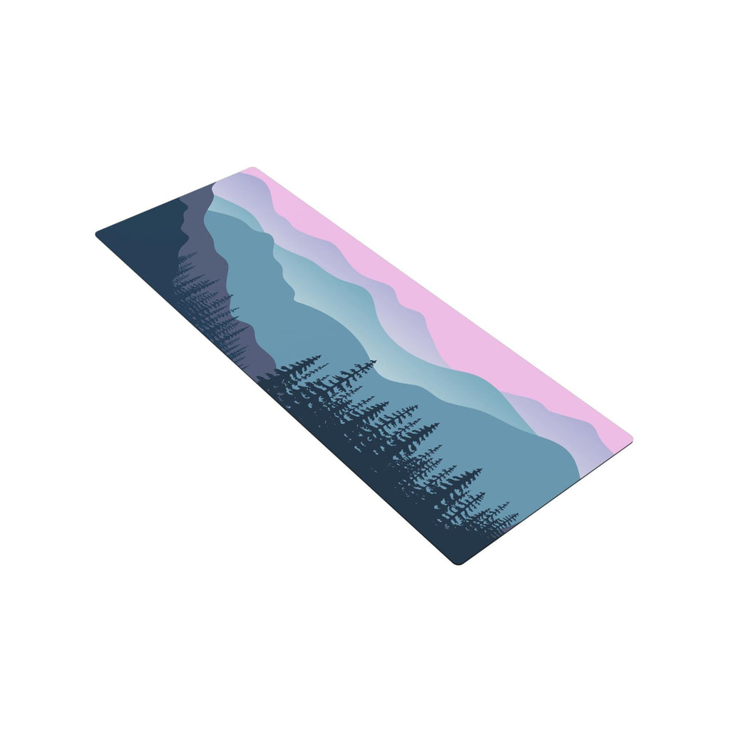 Mountain Scene Yoga Mat | Sunset Forest Design | Non-Slip Suede Top & Rubber Bottom | 70-Inch Mat with Carry Strap